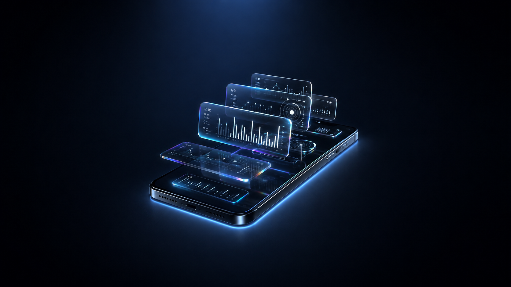 Realistic smartphone and connected product dashboard for mobile app development